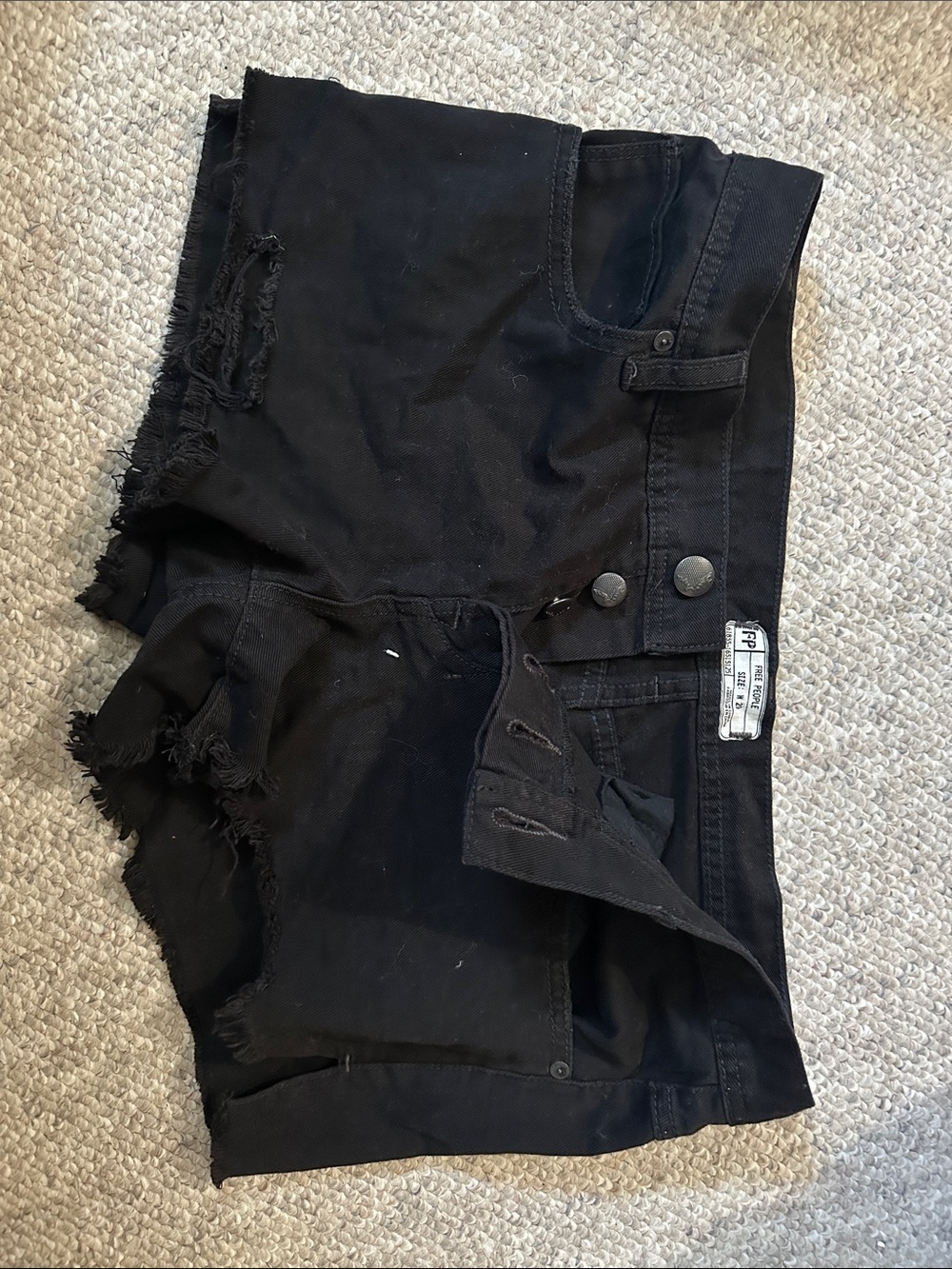 Free People Black Frayed High-Rise Denim Shorts
